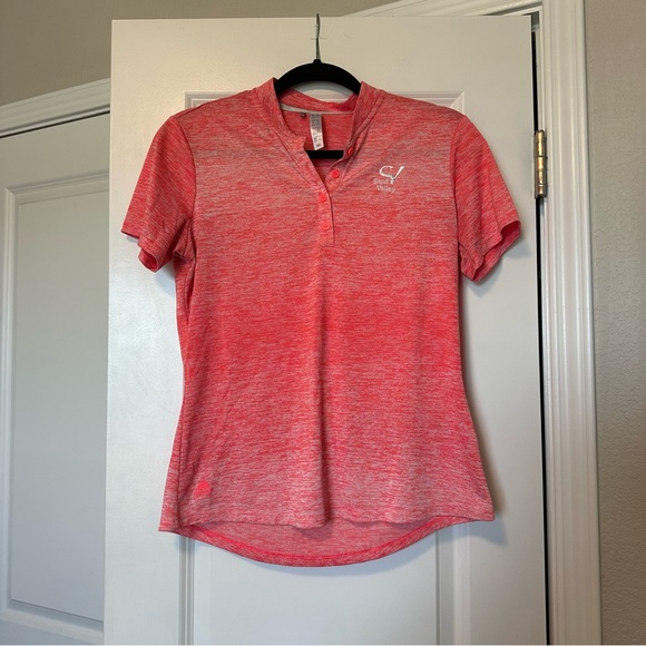 adidas Women's Heathered Pink Short Sleeve Mock Neck Polo - Picture 1 of 4